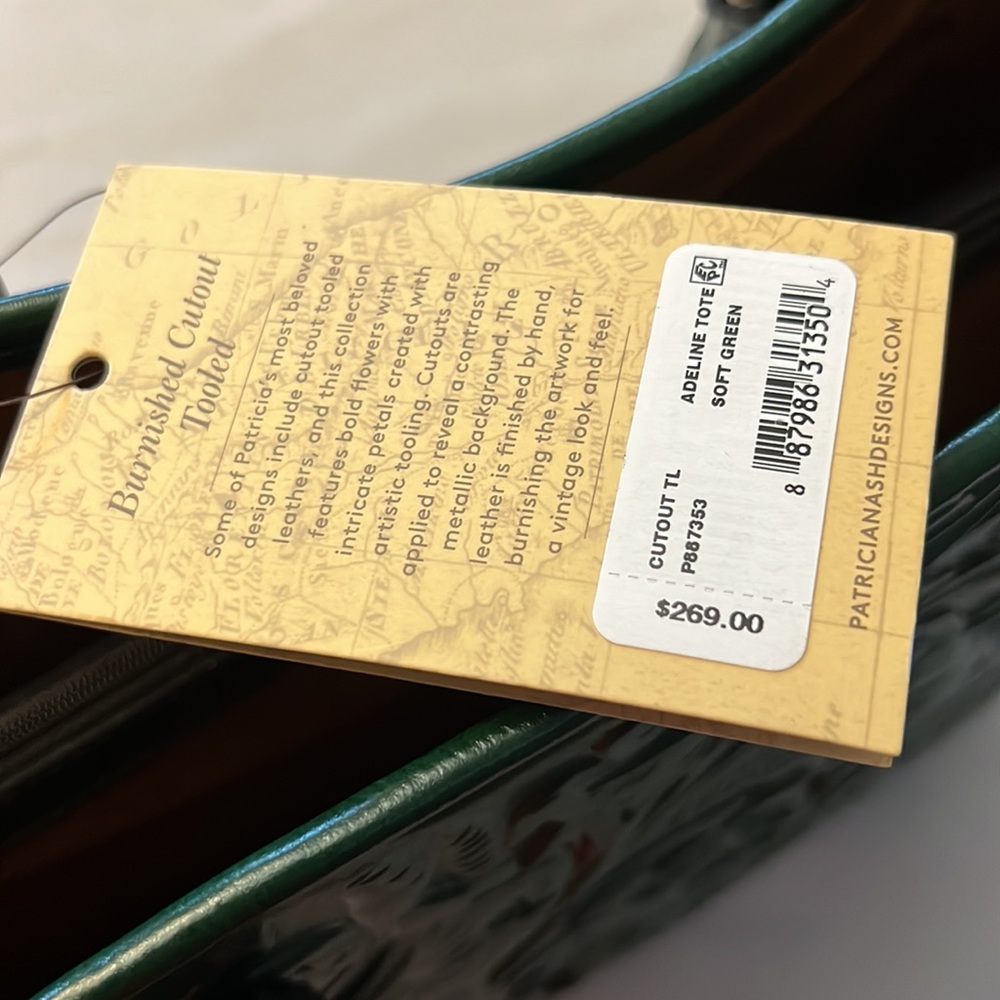 Patricia Nash Green Tooled Leather Tote - Picture 13 of 14